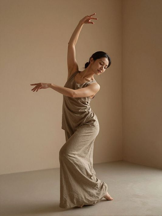 Flowing embodied movement in warm light
