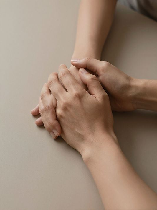 Gentle hands held in a gesture of compassionate presence